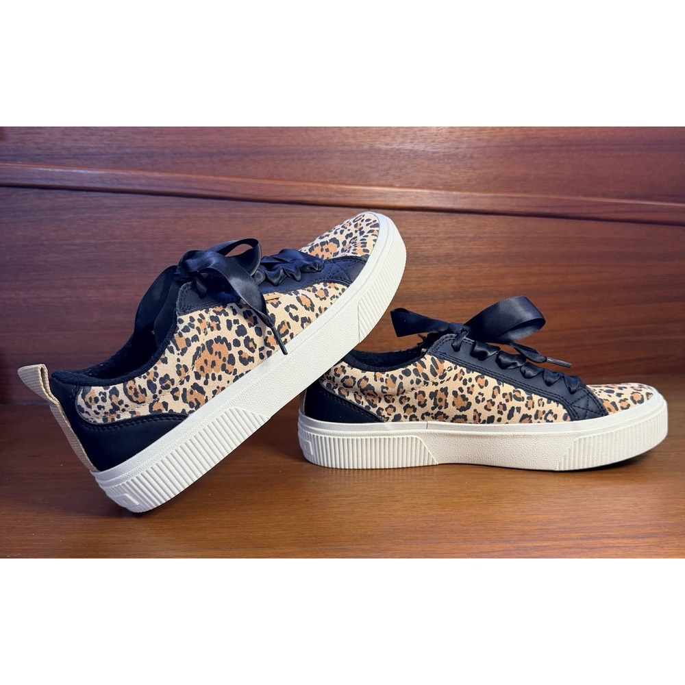 Reef Women's Leopard Print Lace-Up Sneakers Black/White Cork Insole size 8